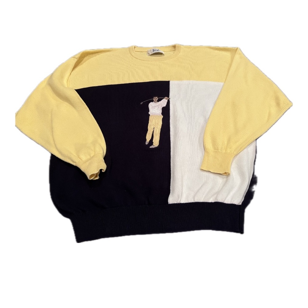Pringle Yellow and Black Crewneck Sweater with Color-Block Design